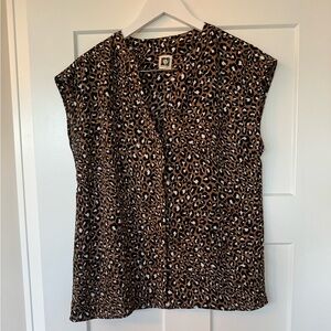 Anne Klein Relaxed Brown and Tan Leopard Print Blouse